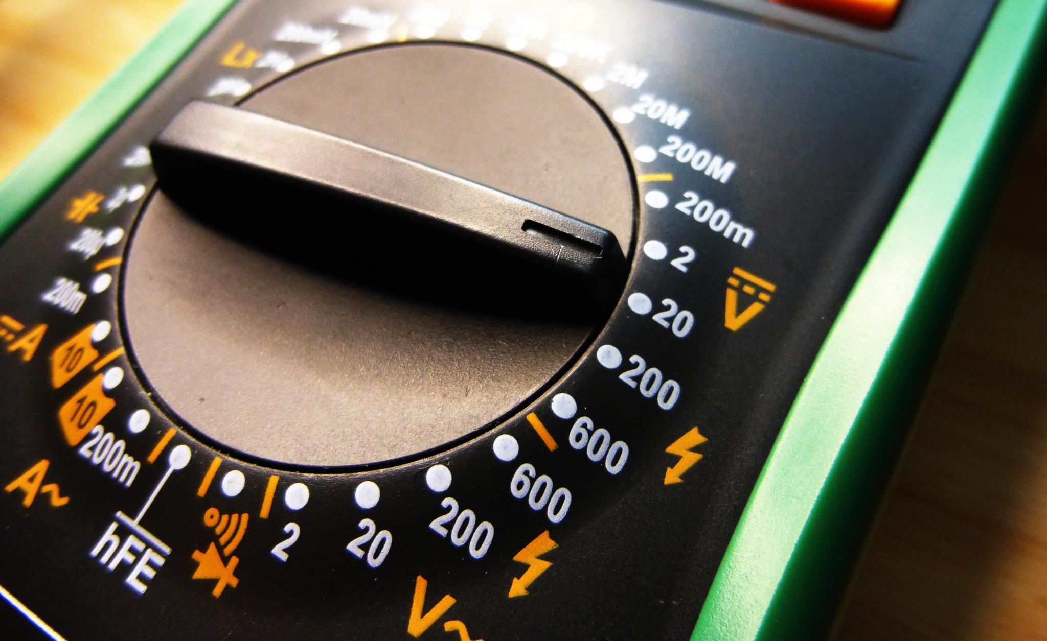 Multimeter dial showing a bunch of different measurement possibilities