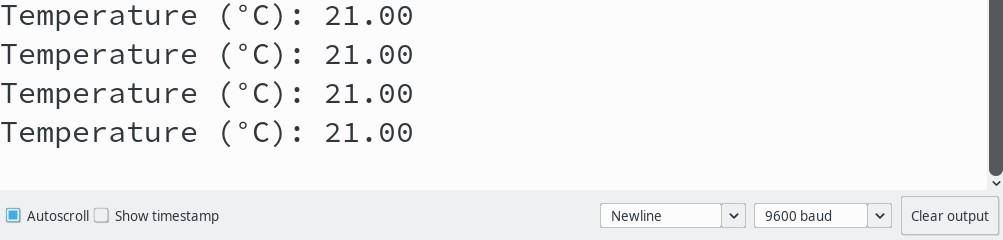 Temperature reading shown in the serial monitor