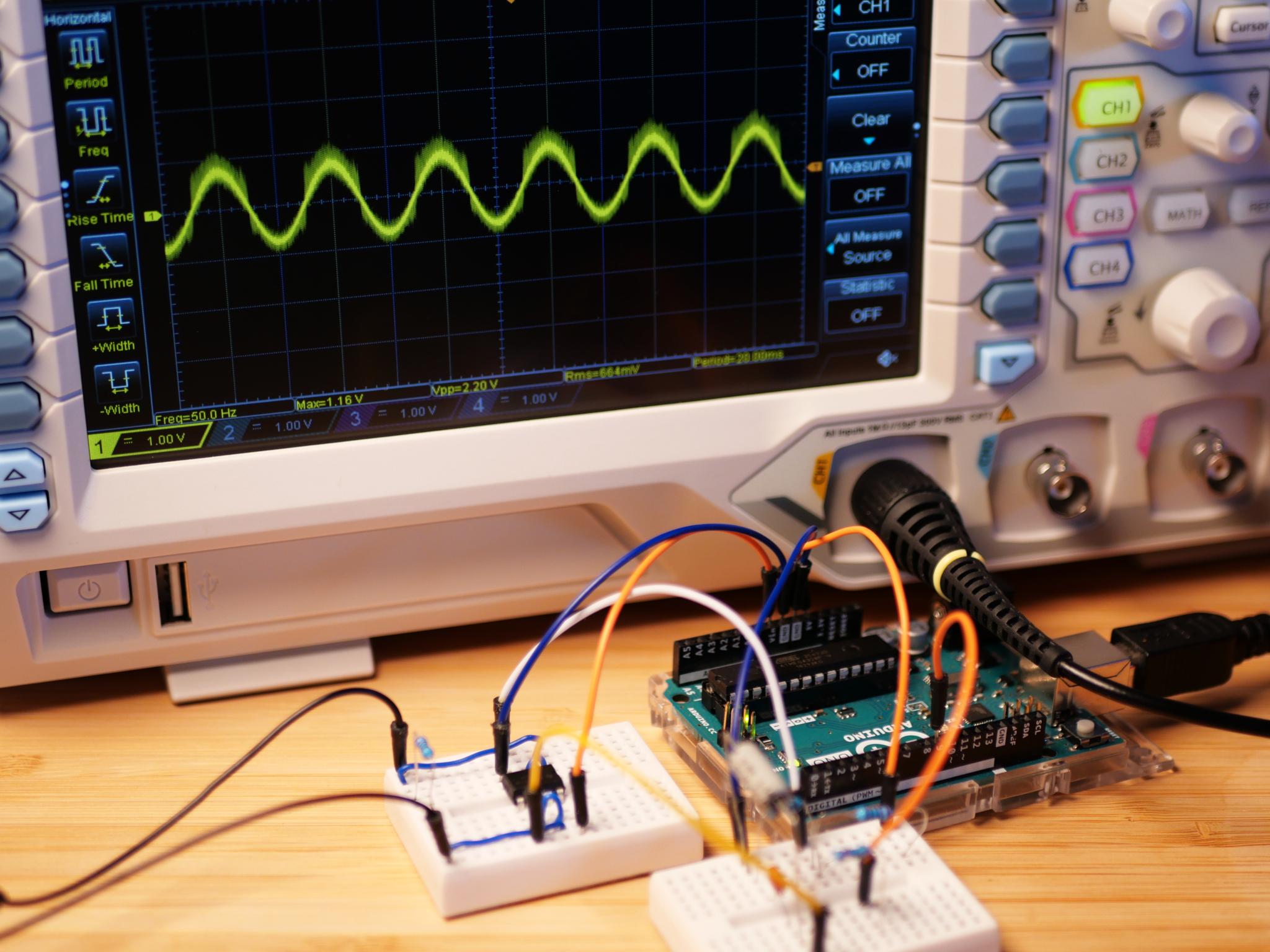 Sinussignalausgabe ohne externe 9-V-Batterie und einer Amplitude von 0,75 V