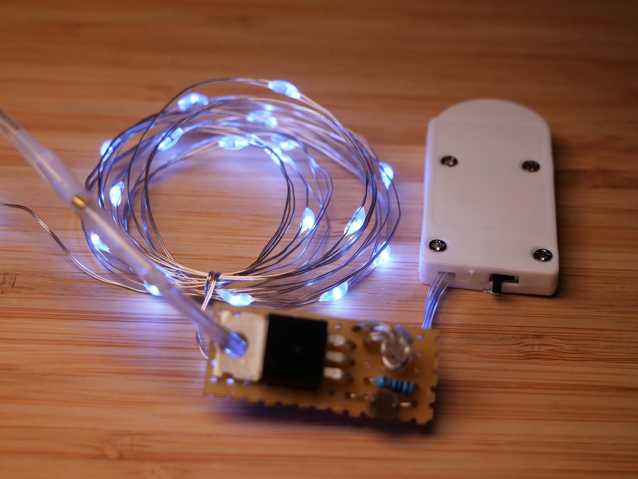 Finished: The LED string lights up in the dark