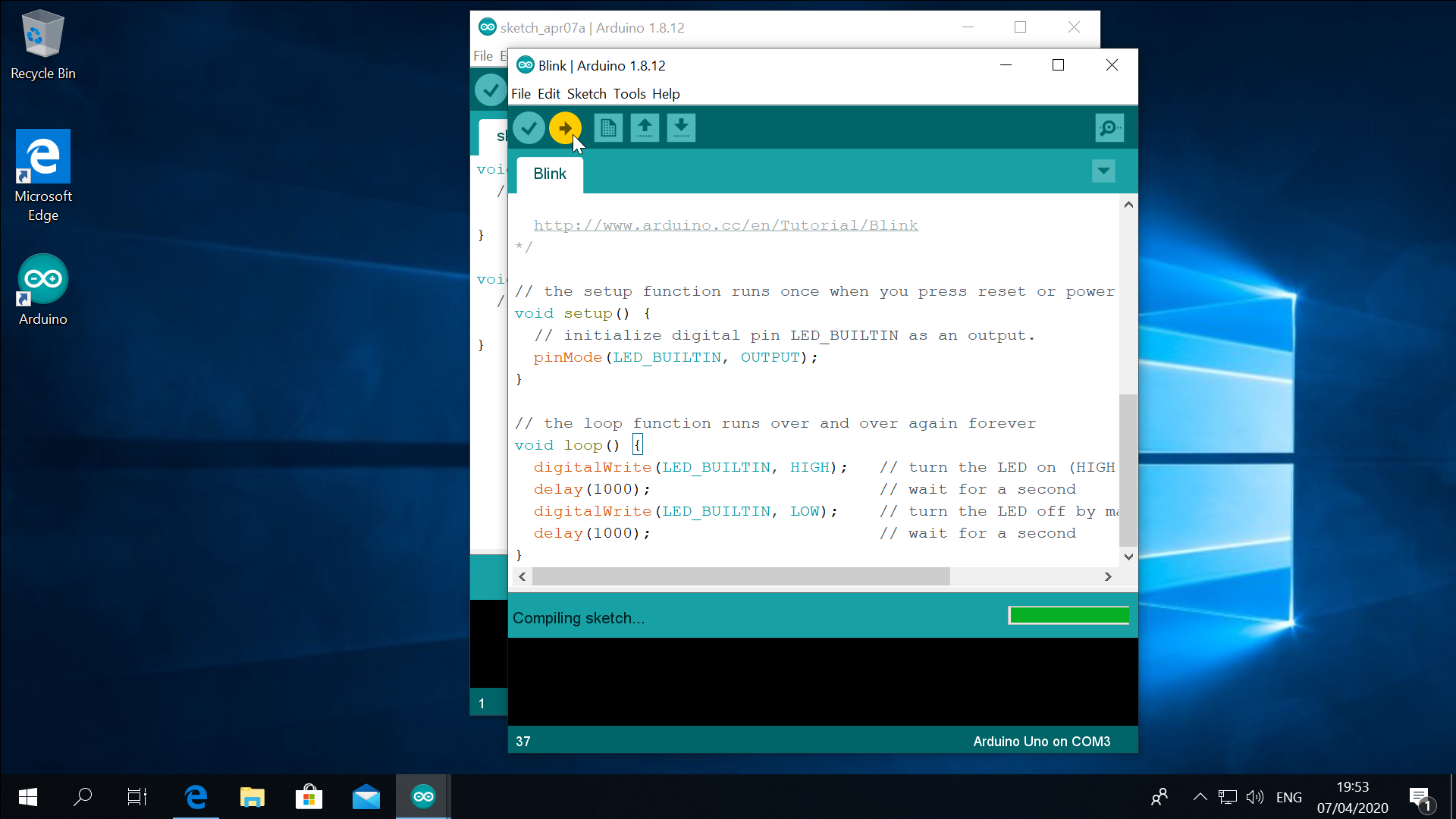 Upload the program to the Arduino Uno