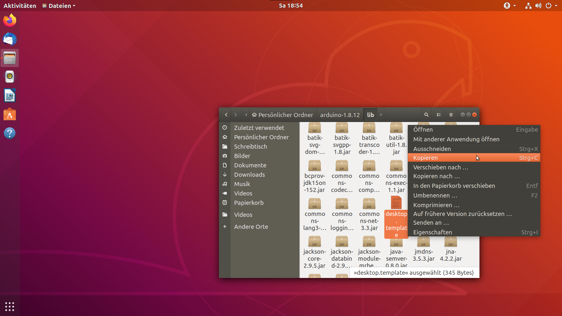 Kopieren des Templates für die Desktopverknüpfung