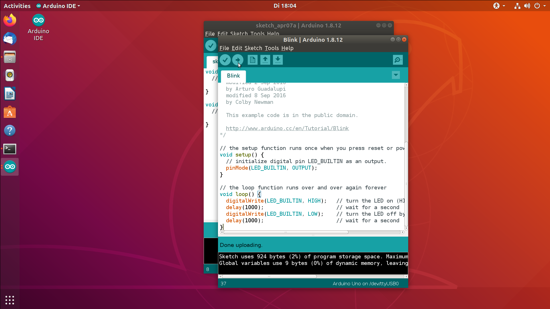 Upload the program to the Arduino Uno