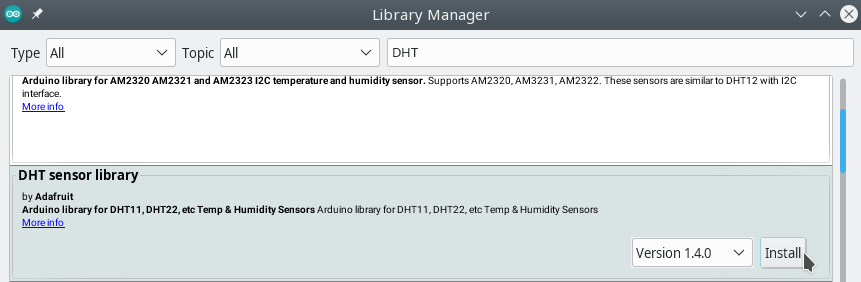 Installing the DHT sensor library