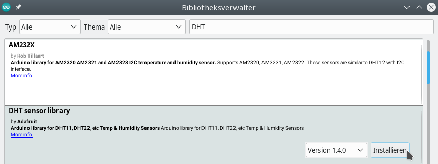 Installation der DHT-Sensor-Bibliothek
