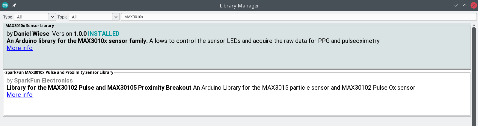 Installation der MAX3010x Sensor Bibliothek mit dem Bibliotheksverwalter