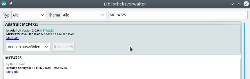 Installation der Adafruit MCP4725 Bibliothek mithilfe des Bibliotheksverwalters